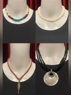 Colorful Bead & Shell Necklace Collection - Pink, Cream, Turquoise, Black